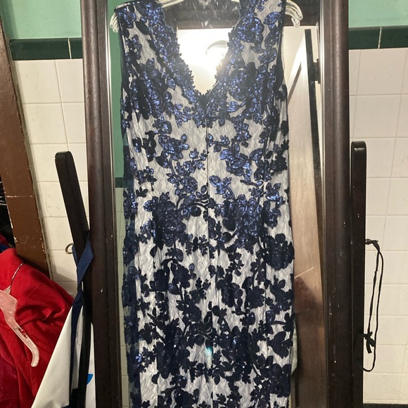 Tadashi Shoji dress lace sequins size 12 blue-gray women - Picture 2 of 7